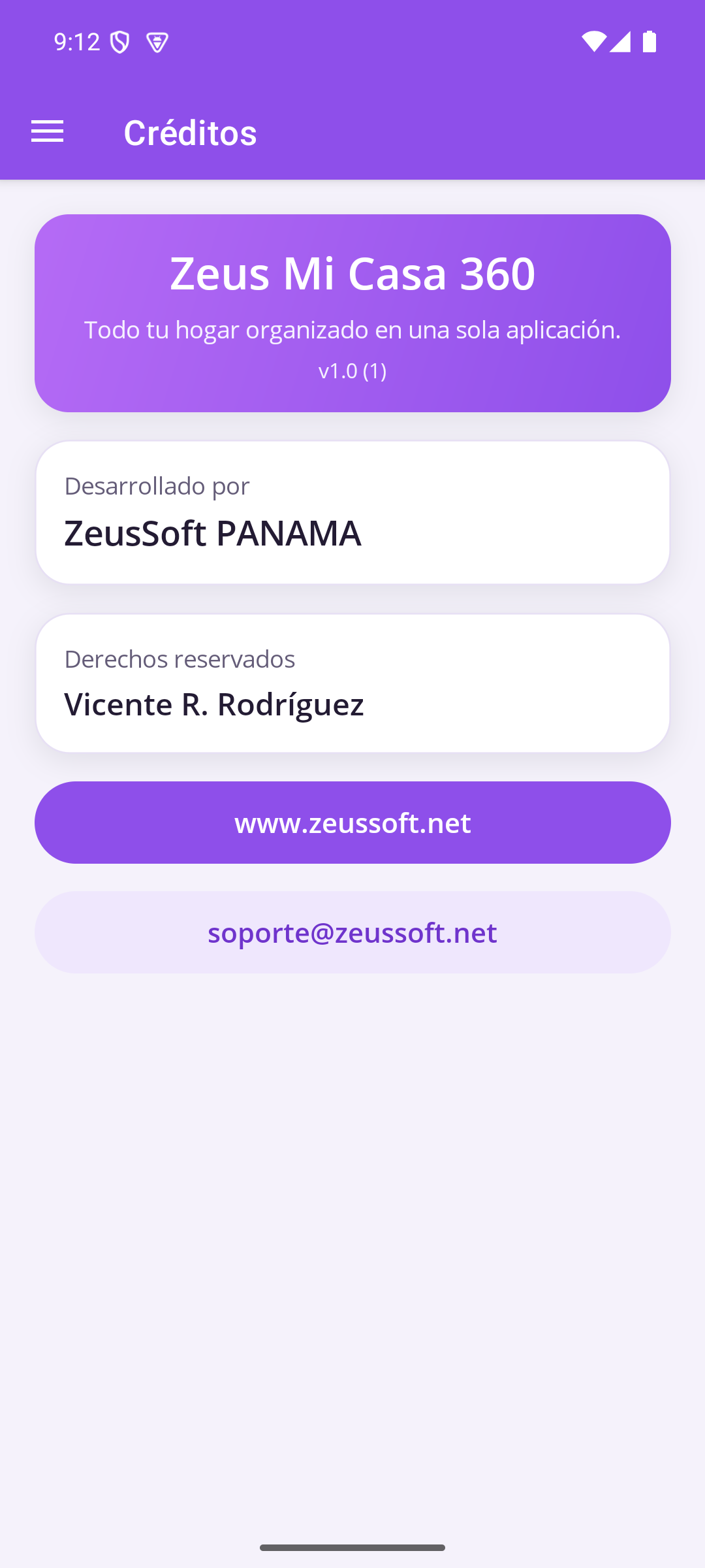 Créditos de la app